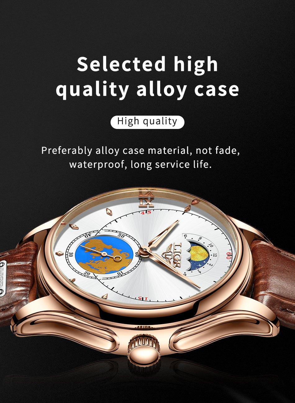 lige利格跨境专供男士石英手表商务男士防水手表个性表盘设计