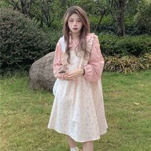 韩系少女春季2024年显白两件套碎花连衣裙法式甜美减龄撞色裙子旭