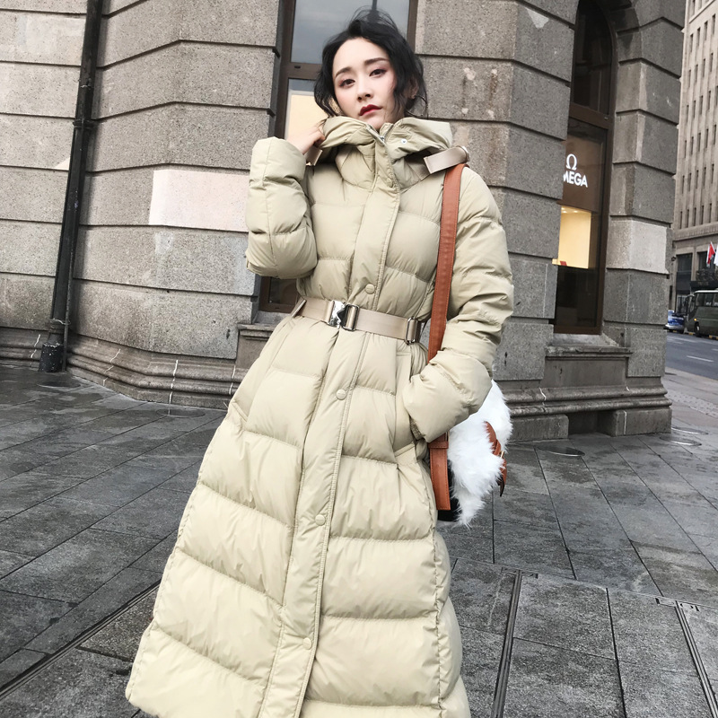 Factory Direct Sales New White Duck down Slim Fit below the Knee Mid-Length down Jacket Female Winter Thick Coat