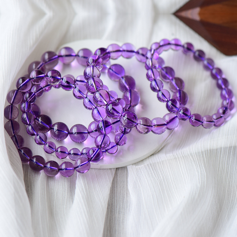 雁唐紫水晶手链女全净体级乌拉圭紫晶手串紫色水晶手串