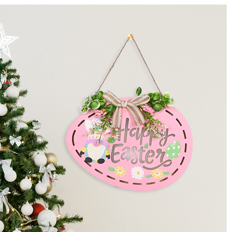 豪贝跨境新品复活节带灯木质挂牌门牌家居复活节装饰侏儒图案门牌