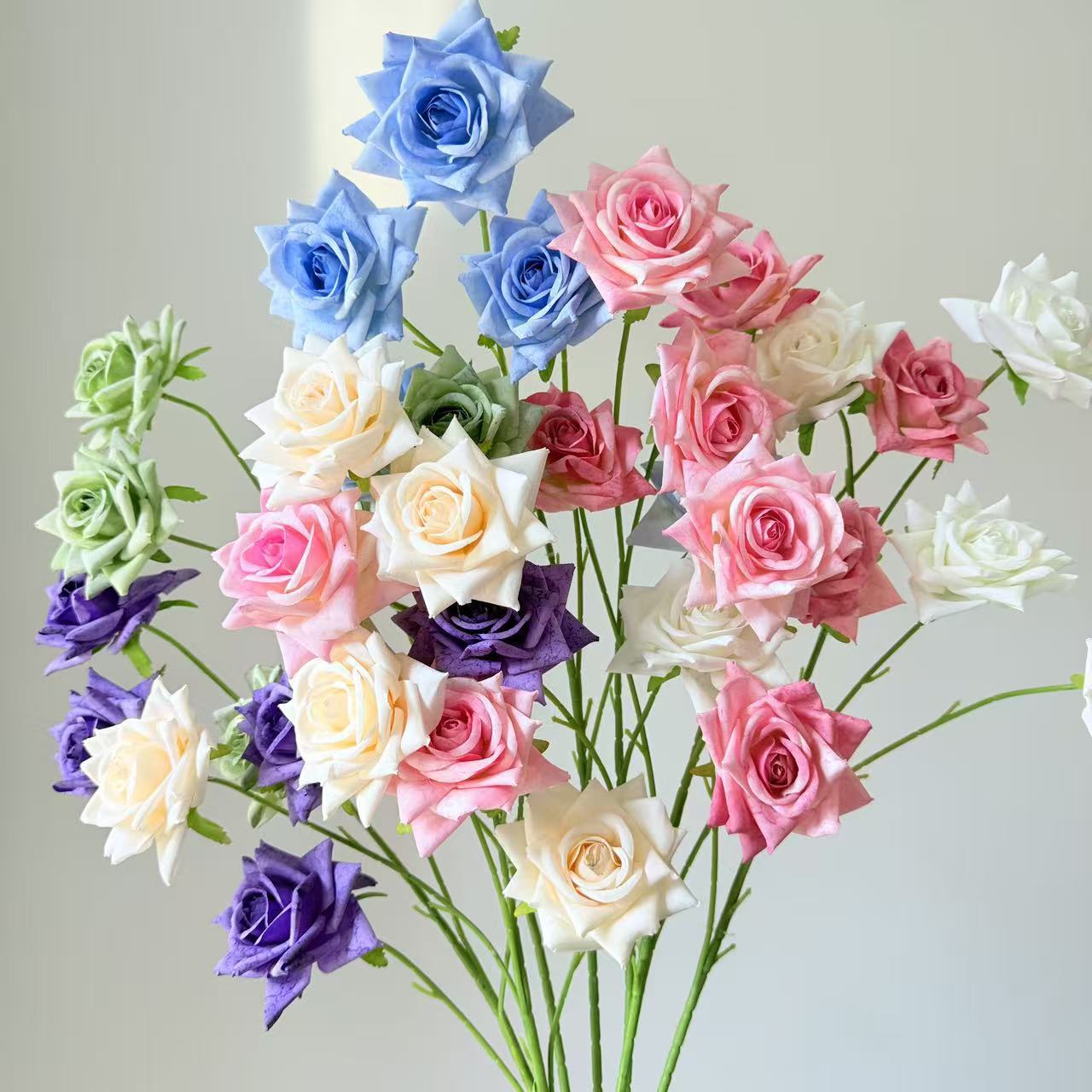 仿真花5头角玫瑰花假花婚庆路引花材装饰花墙布置摄影厂家批发