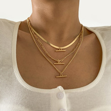 欧美跨境个性简约铜链条多元素套装项链 时尚几何型合金T字饰品女
