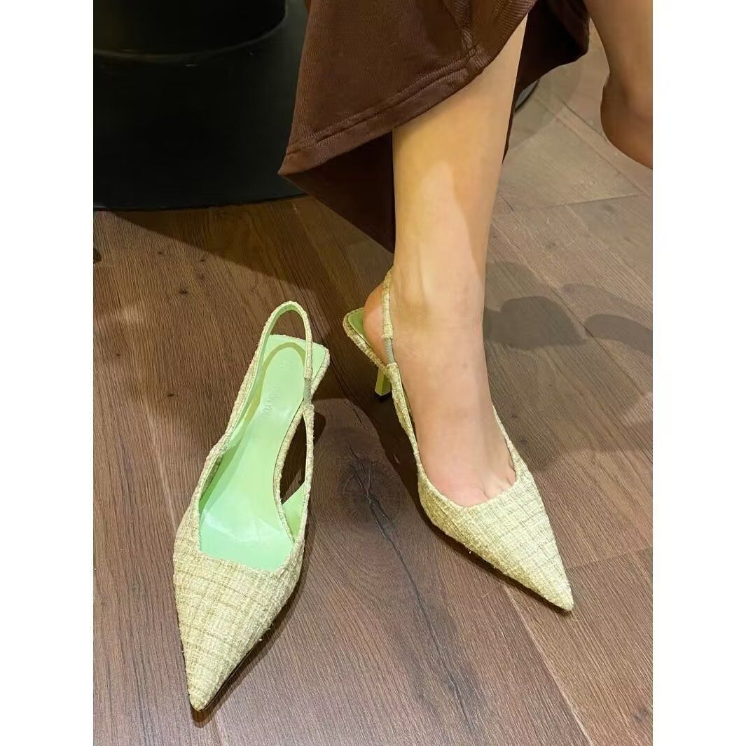 High-Grade Classic Style Stiletto Heel Pointed High Heel Sandals Women's Summer New Style Rear Empty Toe Box Shoes Generation Hair