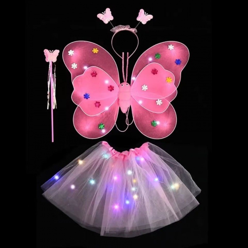 Butterfly Light-Emitting Wings Children's Toy Back Decoration Birthday Gift Female Star Dress Magic Wand Little Princess Prop Set