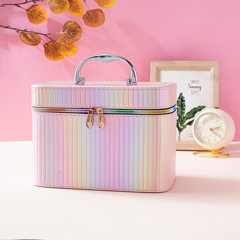 Makeup Artist Professional Portable Cosmetic Case Cosmetic Box Large Capacity Portable Cosmetic Storage Box Pu Magic Color Gradient Portable Cosmetic Bag