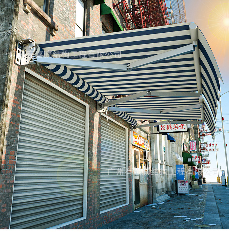 厂家供应商铺门头伸缩式雨篷雨棚折叠式铝合金雨棚电动手摇遮雨棚