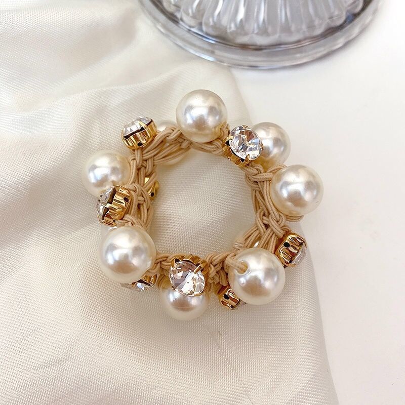 Japanese and Korean Style Elegant Pearl Headband Women's Simple Temperament Hair Rope Korean Instafamousrubber Band Hair Ring Tie Horsetail Headwear