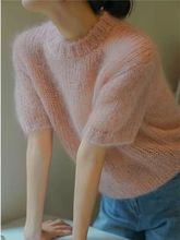 很仙的粉色短袖马海毛毛衣女夏季复古温柔慵懒薄款镂空针织衫上衣