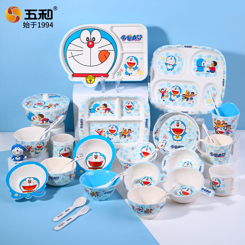 五和哆啦A梦儿童餐具可爱儿童碗机器猫餐盘卡通家用儿童餐盘批发