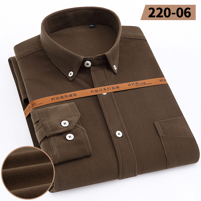 2022 Spring New Men's Long-Sleeved Shirt Corduroy Business Casual Shirt Middle-Aged and Elderly Korean Style Bottoming Slim Fit