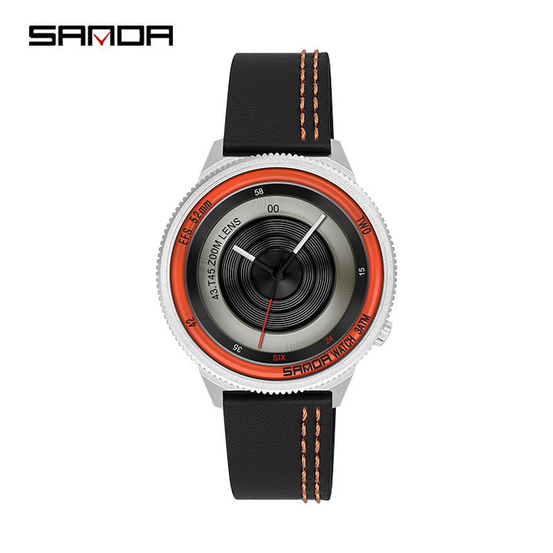SANDA 三达新款手表摄影师系列时尚水石英表男皮带炫酷韩版腕表