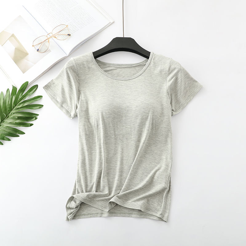 Vest with Chest Pad Loose plus Size Short Sleeve T-shirt Women's Bra-Free Cup One Half Sleeve Yoga Primer Batch Delivery