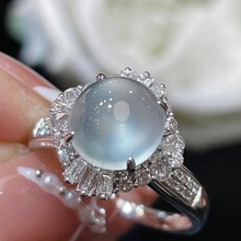 缅甸天然老坑玉髓冰种戒指女款白月光蛋面白金镶嵌款式正品戒指环