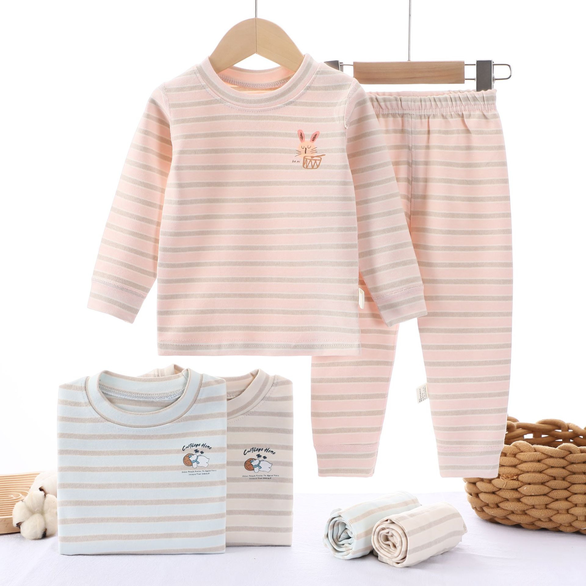 小熊班尼儿童舒绒内衣套装条纹无骨工艺中小童男女加厚秋衣秋裤