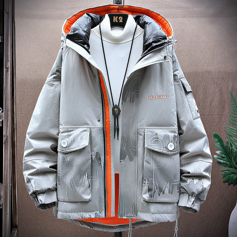 2022 Winter down Jacket Men's Loose Korean Style Hong Kong Style Hoodie White Duck down Trendy Handsome Thick Warm Foreign Hair