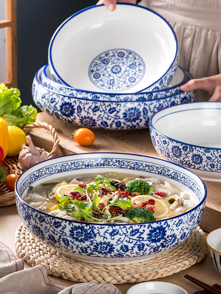 青花瓷大碗汤碗陶瓷超大号水煮鱼大碗毛血旺酸菜鱼大盆碗创意家用
