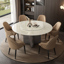 白冰玉天然大理石餐桌设计师网红高端别墅圆形奢石餐桌意式极简