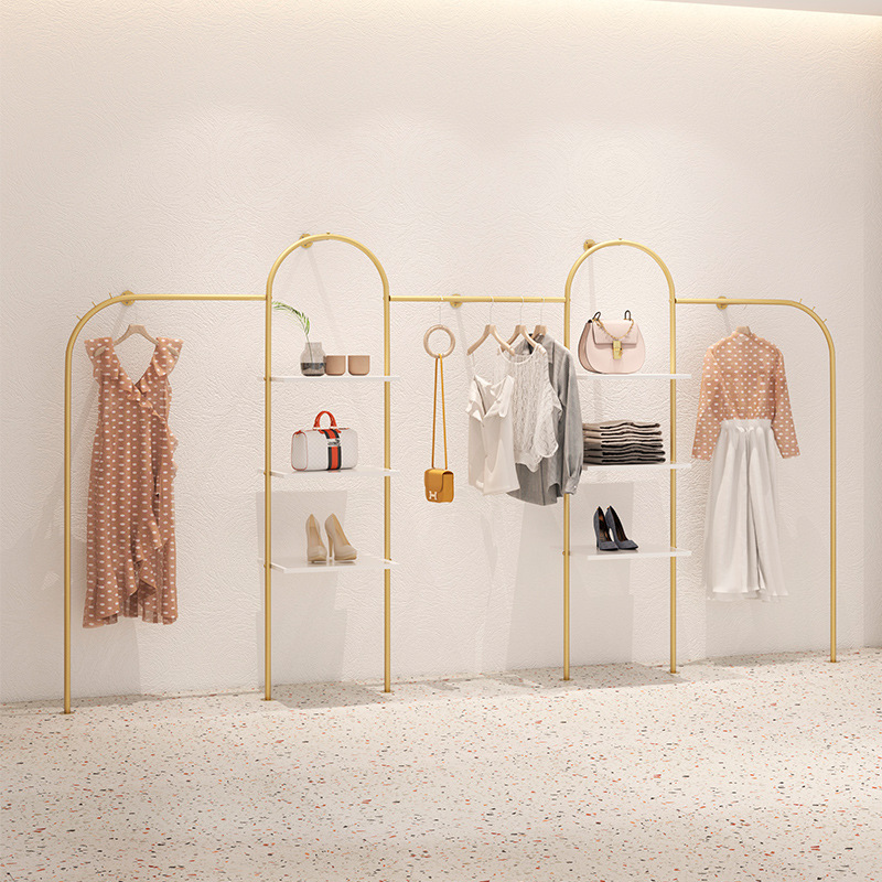 女装店货架展示架金色衣架服装店专用展示架陈列架落地式服装道具