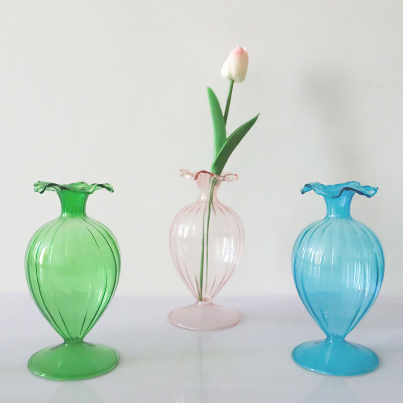 Creative Colorful Striped Glass Vase European-Style Home Wavy Striped Vase Home Living Room Desktop Water Cultivation