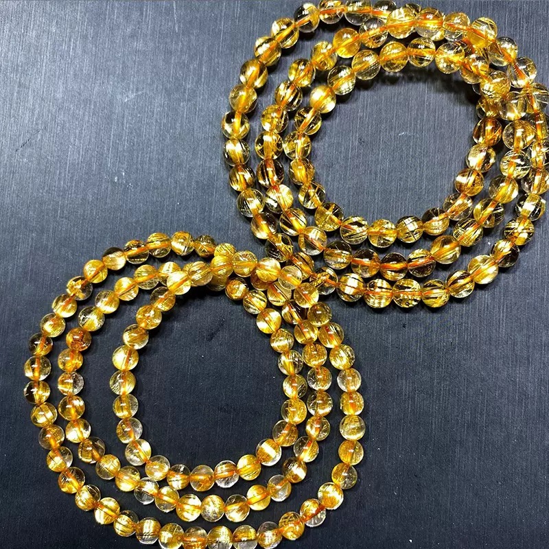 巴西天然钛晶手串金发晶手链女108颗佛珠铜顺圆珠水晶饰品男女款