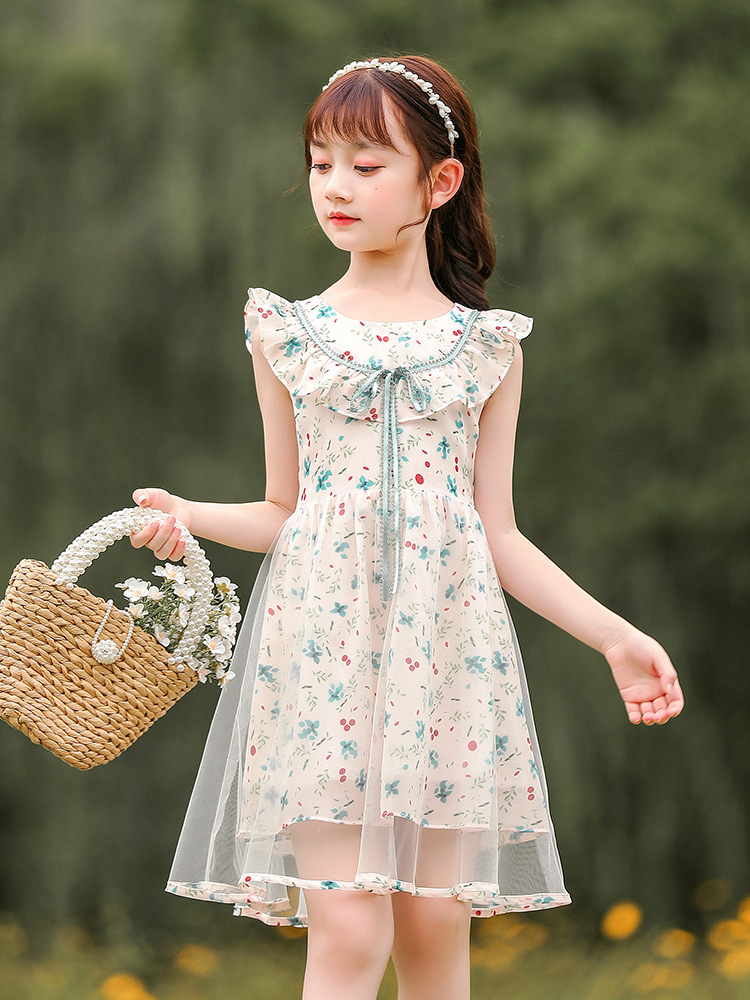 女童雪纺连衣裙夏季2021新款韩版裙子小碎花中大童公主裙夏装薄款