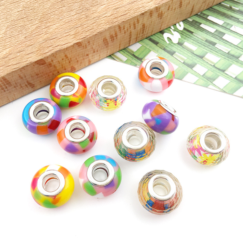 1 Pcs Rainbow Resin Big Hole Beads Panjia Style 8x14mm Candy Color Straight Hole Scattered Beads DIY Handmade Jewelry Accessories