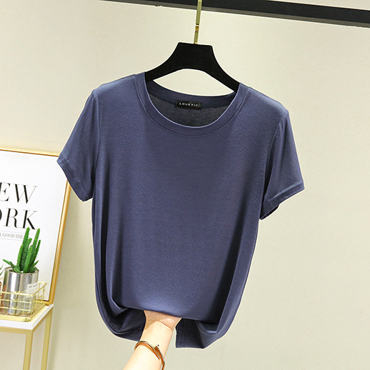 Solid Color round Neck T-shirt for Women Modal Short-Sleeved Inner Bottoming Shirt plus Size Slim-Fit Top Summer Thin Outer Wear T-shirt