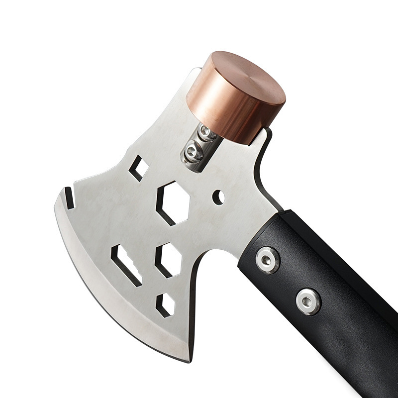 户外头迷你斧头野营装备多用型工具 铝柄锤可拆卸紫铜头扳手开山