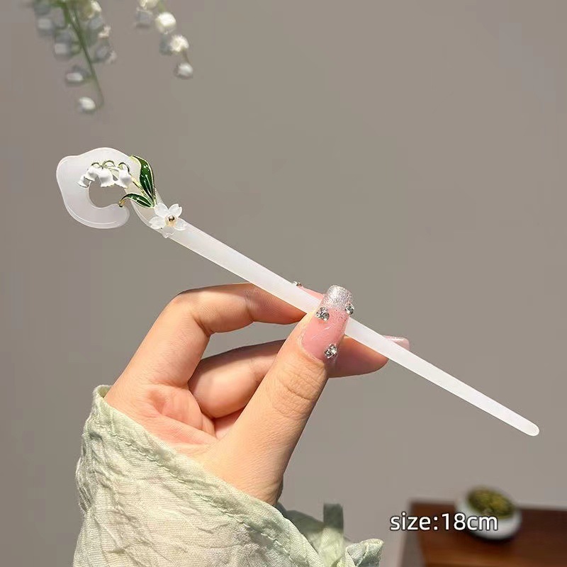 Super Fairy Lily Hairpin Female Summer Back Head Updo Pin Ancient Style for Cheongsam Hanfu Hairpin Headdress Simple