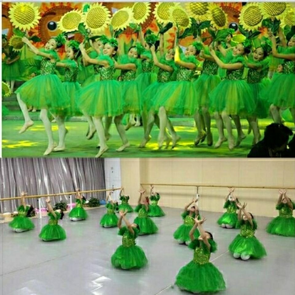 绿色幼儿园舞蹈演出服女童蓬蓬纱裙公主裙大班合唱六一儿童表演服