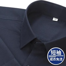 新款轻奢高定纯色男士衬衣短袖衬衫100%全棉商务装成衣免烫衬衣