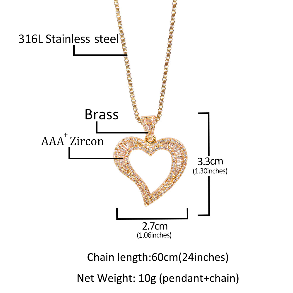 Foreign Trade Ornament Zircon Arc Hollow Heart Trendy Pendant Necklace Hip Hop Ins Simple Personality Box Chain