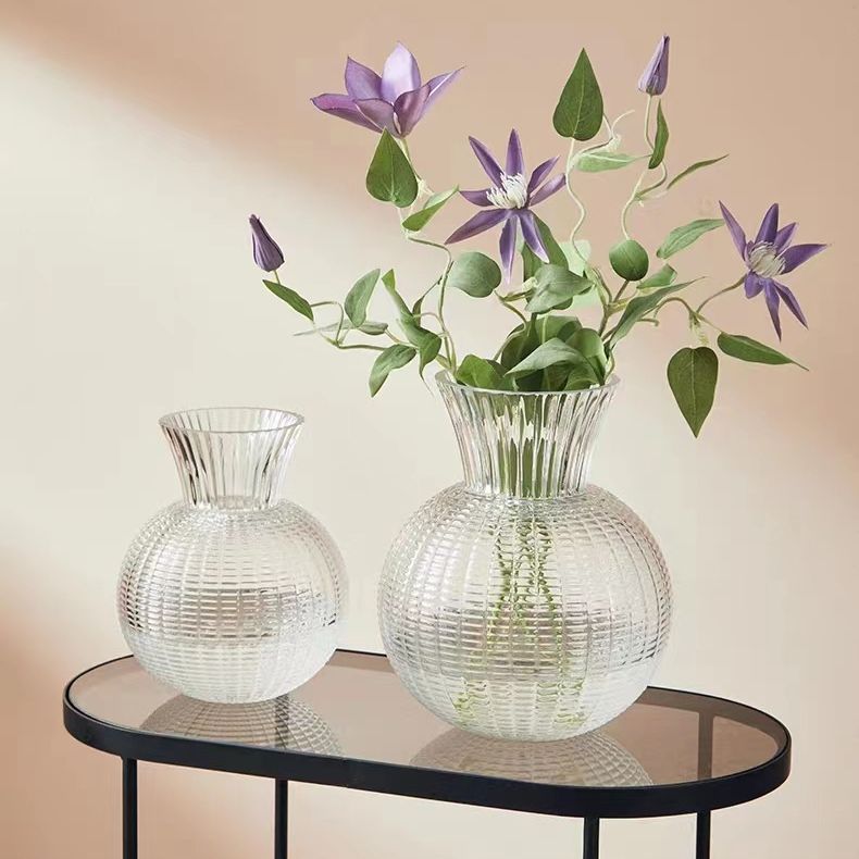 Factory Direct Sales Simple Style Creative Grid Big Belly Vase Hydroponic Flowers Artificial Flower Arrangement Vase