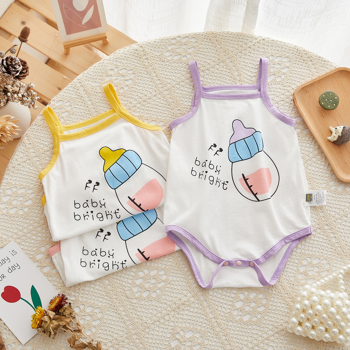 Baby Jumpsuit 23 Summer New Feeding Bottle Sling Triangle Rompers Baby Boy Baby Girl Newborn Baby Clothes