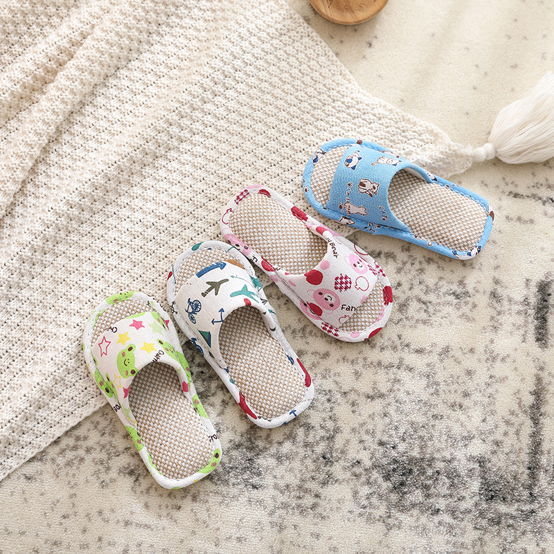 New Four Seasons Linen Slippers Children's Simplicity Cartoon Cute Boys and Girls Household Indoor Non-Slip Anti-Sweat