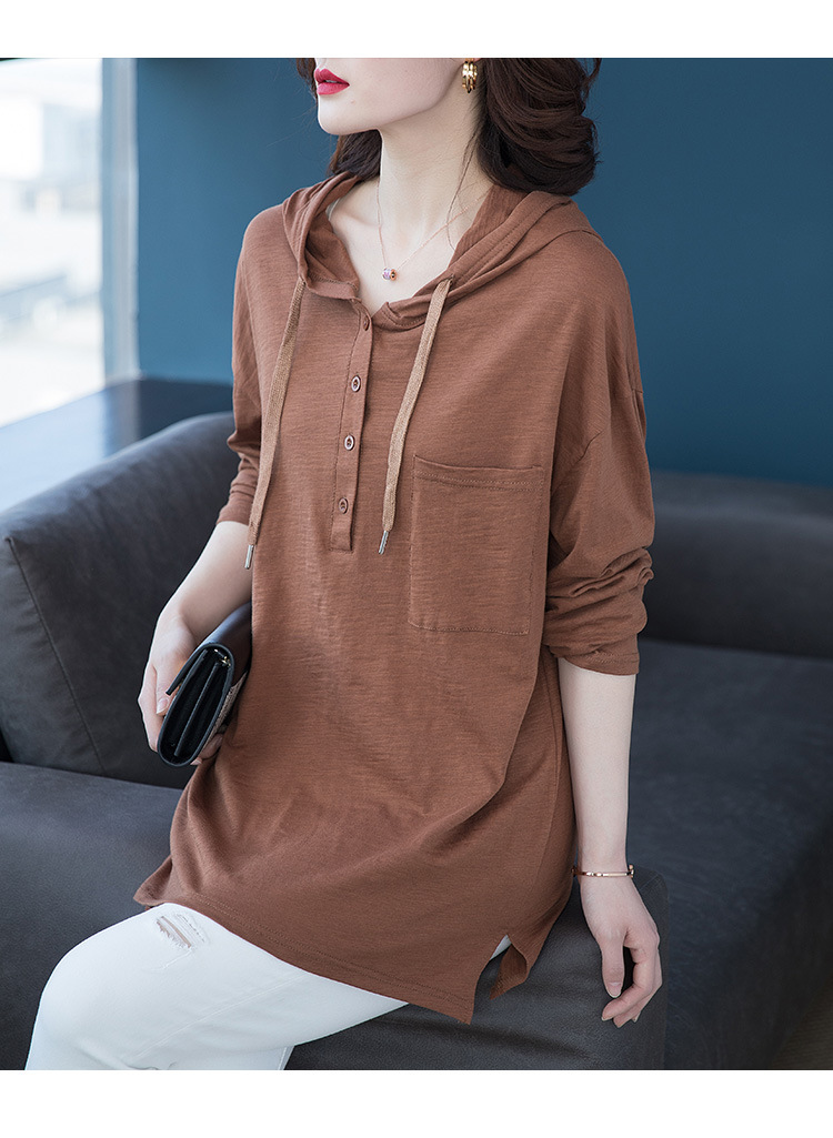 大码女装胖妹妹mm2021年春季中长款打底衫连帽长袖t恤长袖上衣女