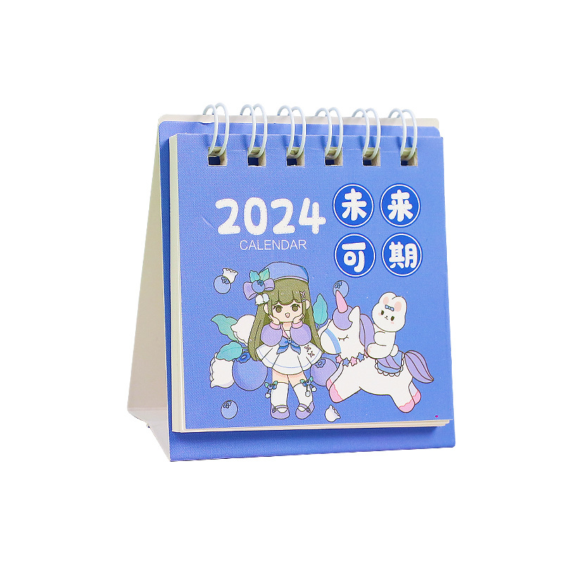 2024 Cute Girl Small Desk Calendar Creative Text Cartoon Desktop Mini Desk Calendar Student Clock-in Calendar Ornaments