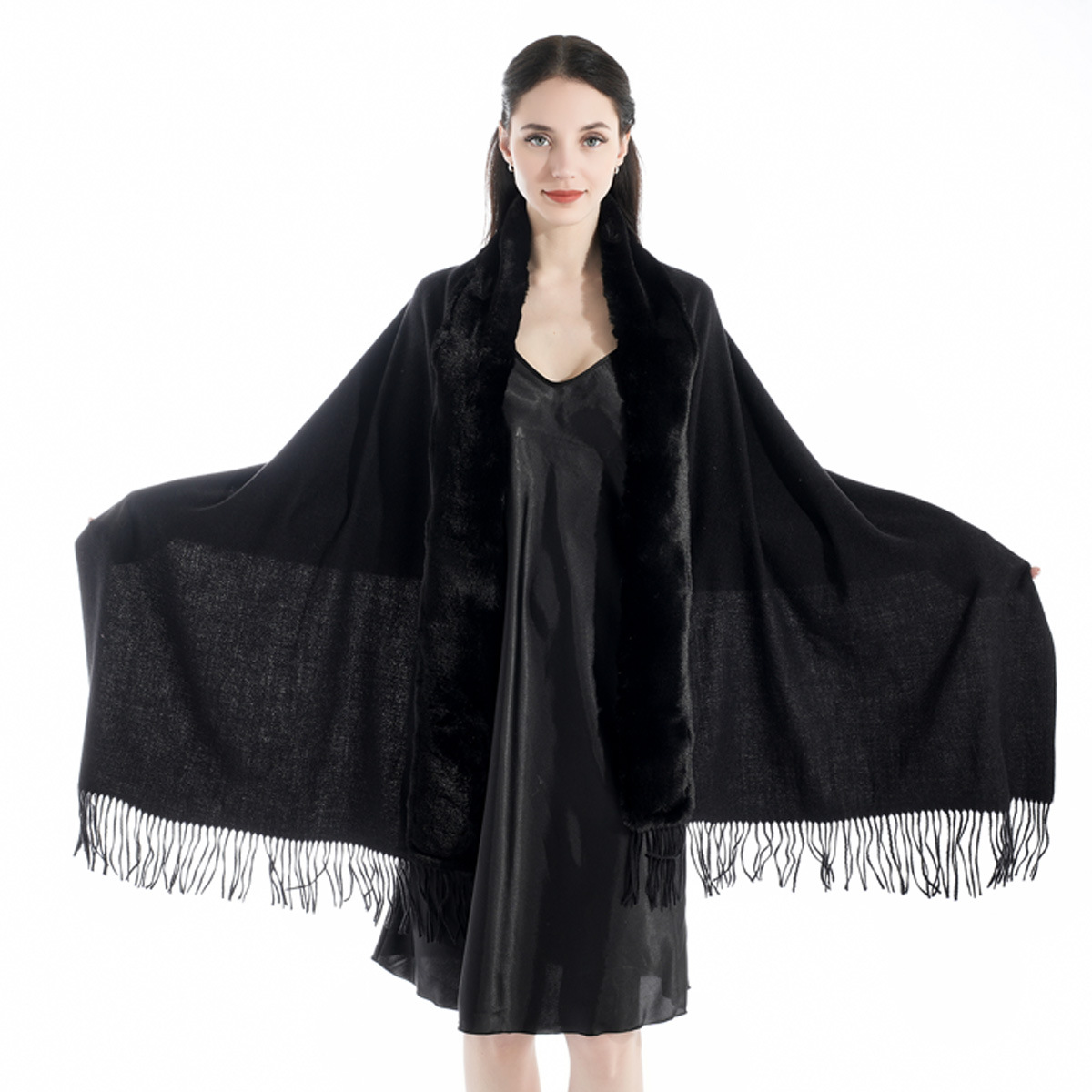 European and American Winter Hot-Selling New Arrival Cashmere-like Fur Collar Shawl Scarf Women's Fashionable High-Grade Warm Dress Shawl