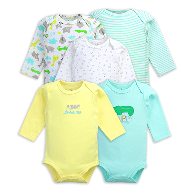 Factory Wholesale Europe and America Onesie 5 Pieces Hanging Long-Sleeve Jumpsuit Spring and Summer Baby's Long-Sleeved Rompers Long-Sleeve Jumpsuit Cross-Border Supply