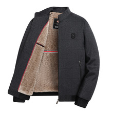 中年男士外套新款羊毛呢商务加绒加厚立领夹克中老年爸爸保暖男装