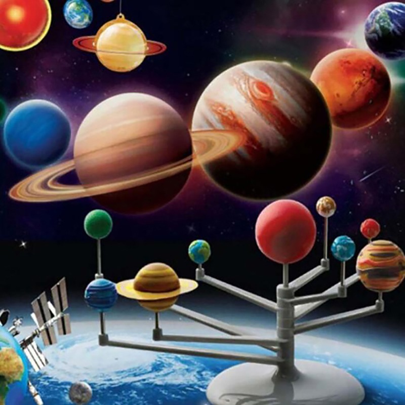 行星diy玩具 九大行星模型早教拼装太阳系行星仪儿童diy玩具套装