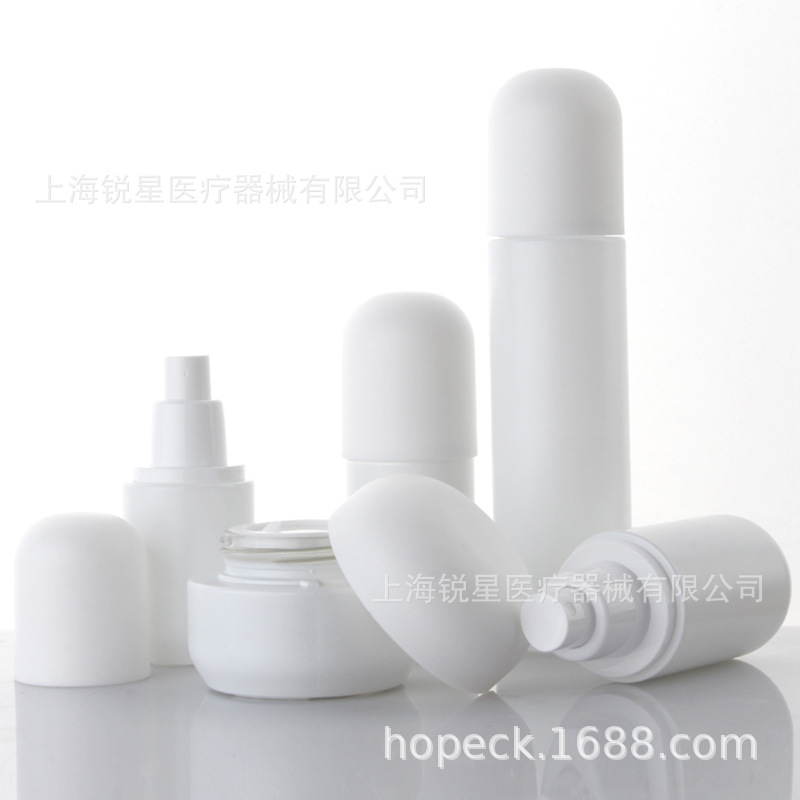 现货直发HOPECK化妆品馒头型按压泵精华乳液粉底液白色分装玻璃瓶