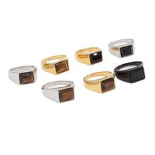 R1260 外贸饰品批发 欧美个性复古时尚简约方形宝石钛钢戒指