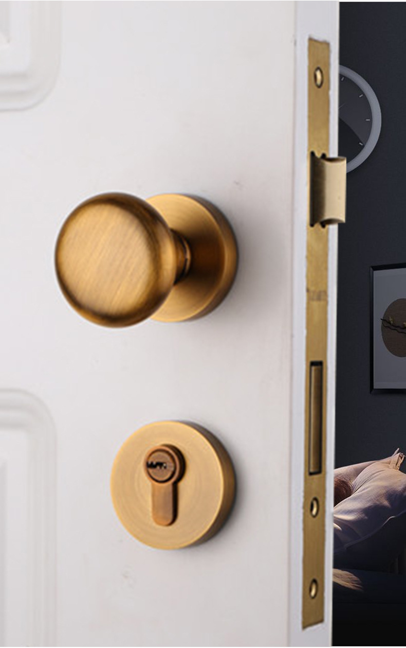 名派美式现代简约法轻奢球形分体通用室内卧室实心静音门把手门锁