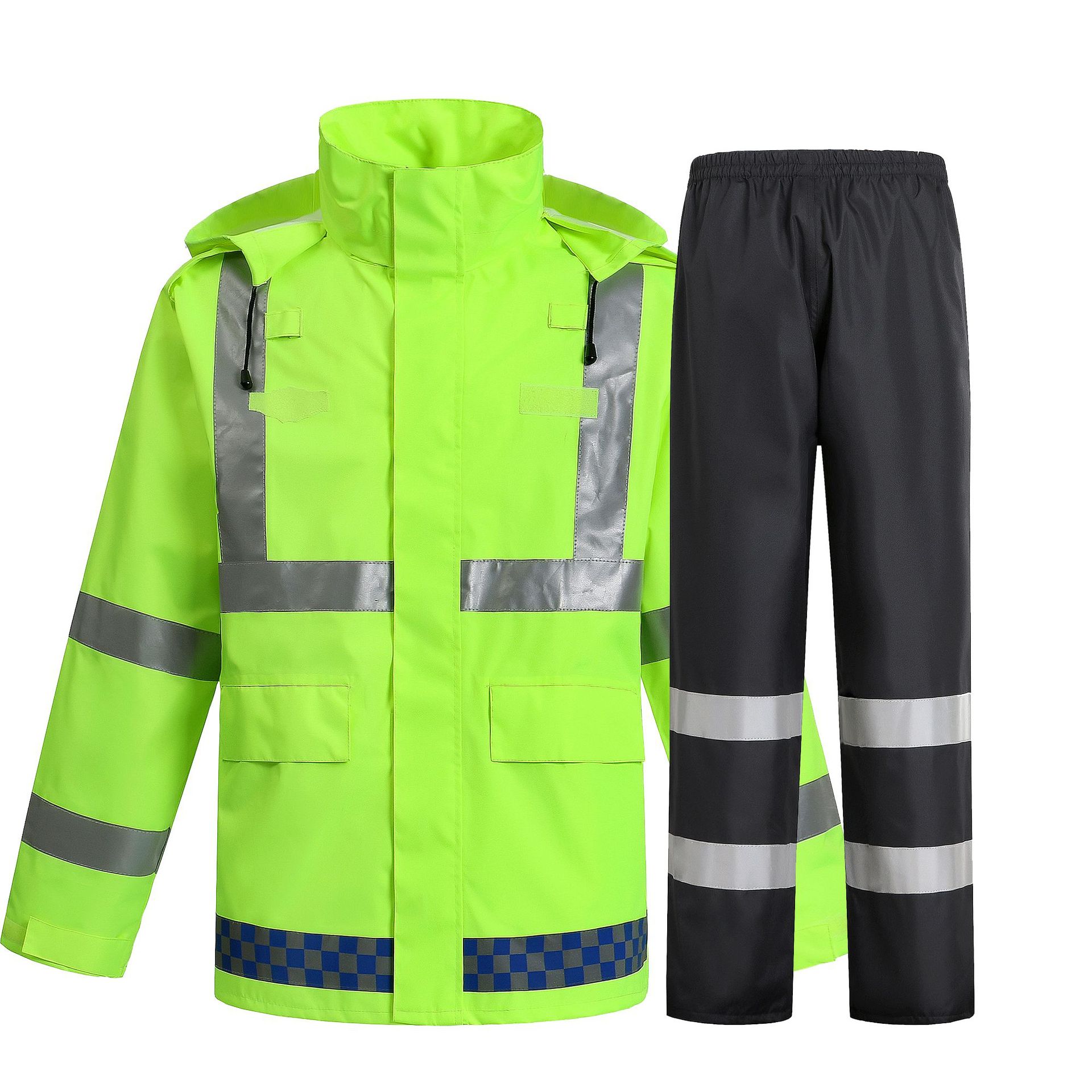 反光雨衣荧光绿执勤款可印logo300d牛津布pu图层