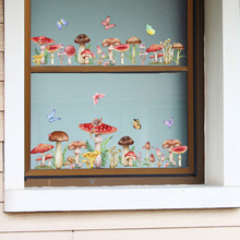 DJ2038-KQ卡通蘑菇蝴蝶窗贴静电贴玻璃贴厨房家居装饰贴画