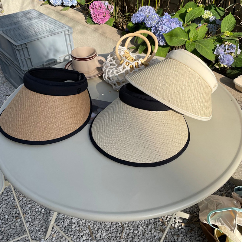 New Straw Hat Women's Summer Sun Protection Visor Cap Korean Style 2024 Sun Hat Fashion Headband Sun Protection Hat Wholesale