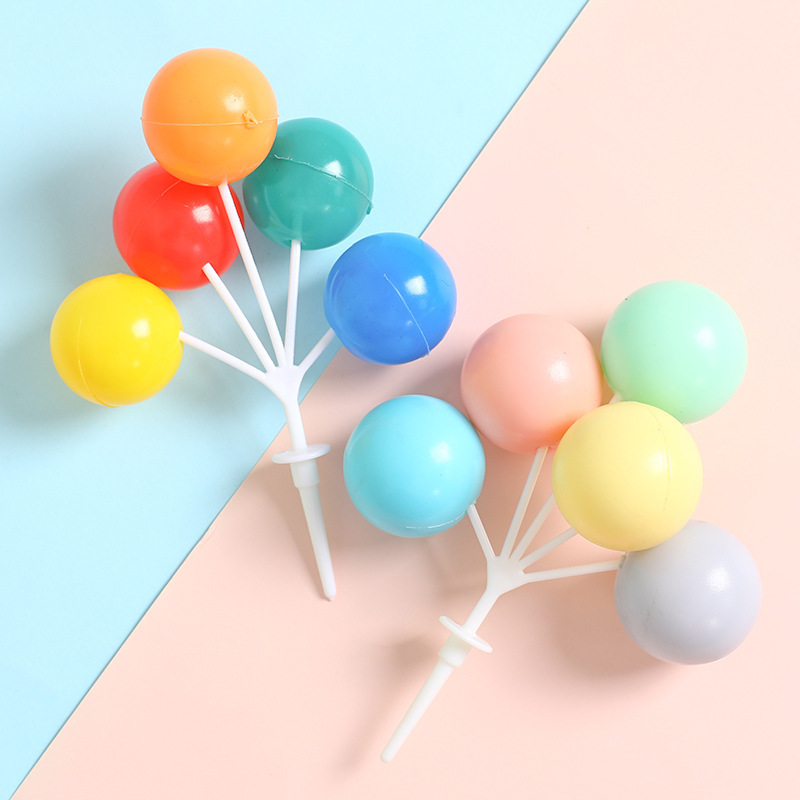Online Celebrity Children's Day Cake Decoration Korean Ins Style Hand Painted Bear Macaron Colorful Plastic Balloon String Inserts