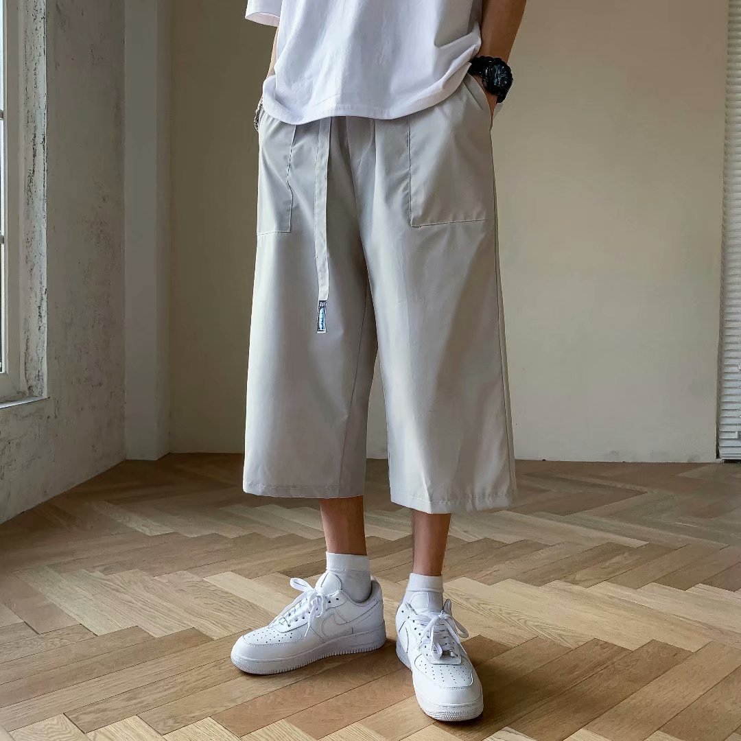裤子男潮流帅气宽松阔腿裤休闲工装短裤夏季新款港风百搭七分裤男